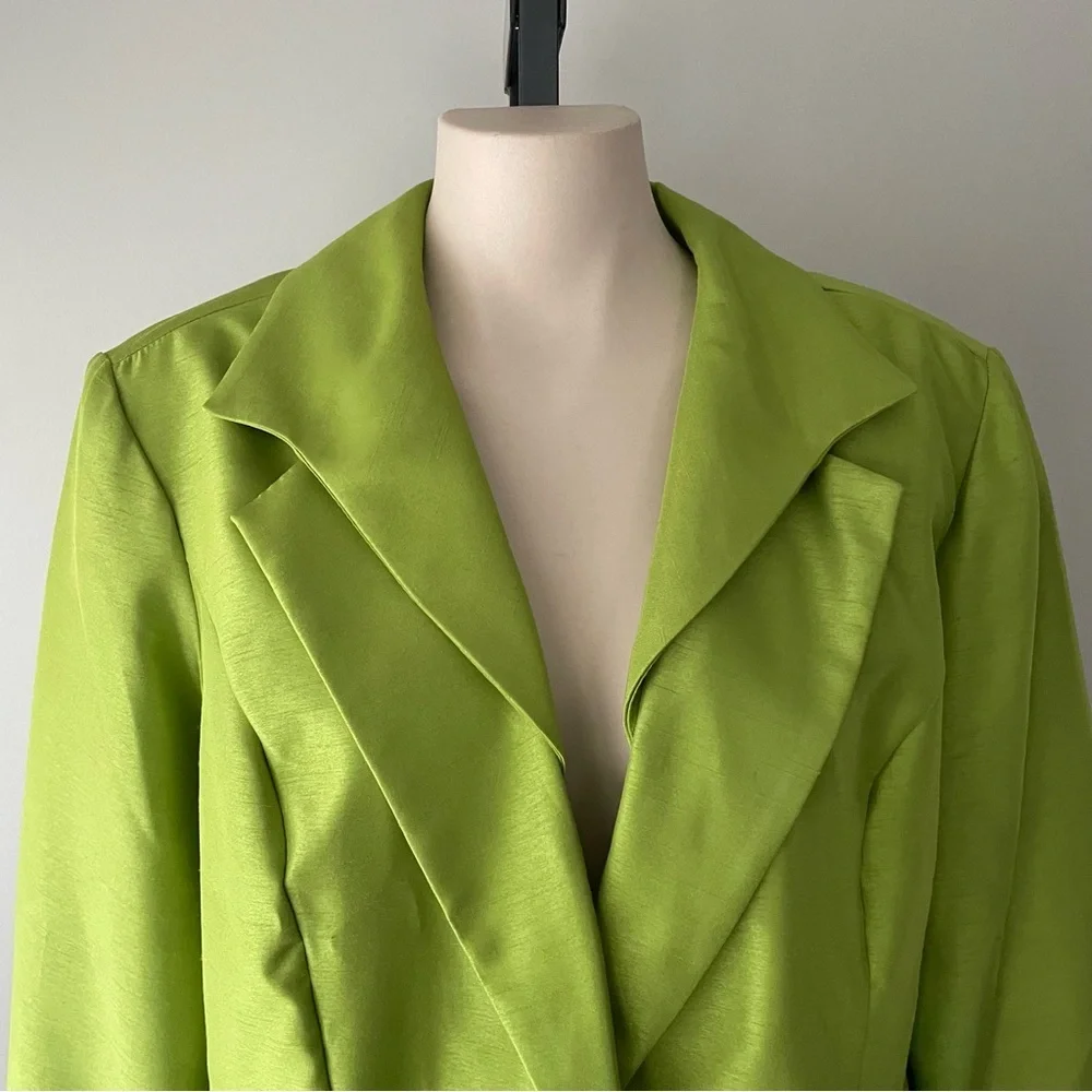 Vintage Dana Kay Lime Green Statement Blazer Jacket Chartreuse Plus Size 16 Y2K - Picture 3 of 9